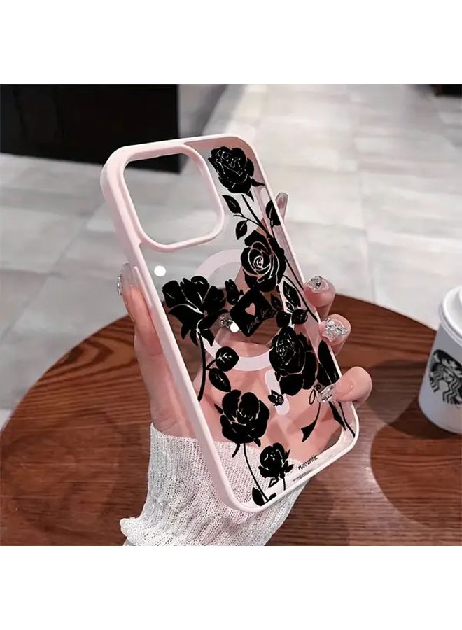 غطاء هاتف وردي مغناطيسي أسود شحن لاسلكي مقاوم للسقوط لهاتف iPhone 14 Pro Max - Image 1